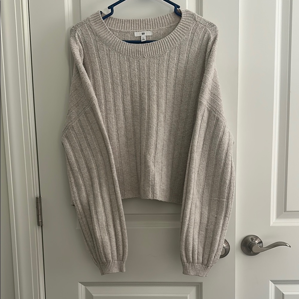 BP Cream Crew Neck Sweater with Ribbed Knit